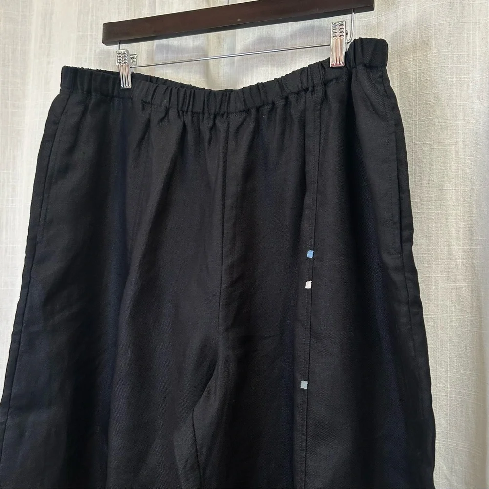 Vivid Linen LINEN EMBROIDERED CROP PANTS black 2x NWT